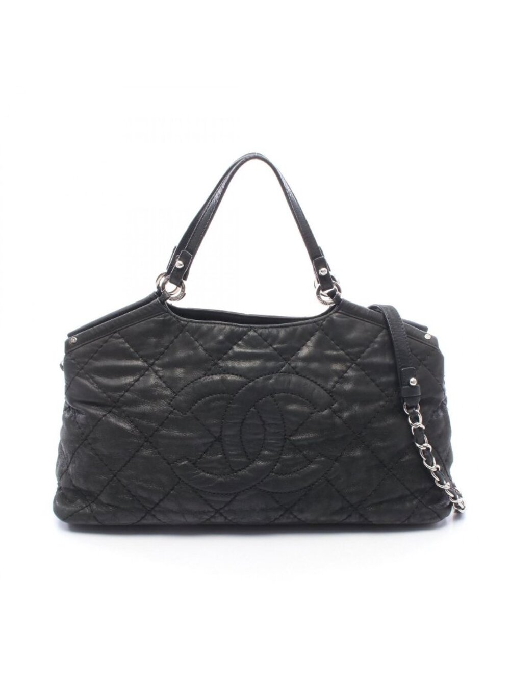 Chanel Shoulder Bag CC Logo Quilted 2-Way Black Leather